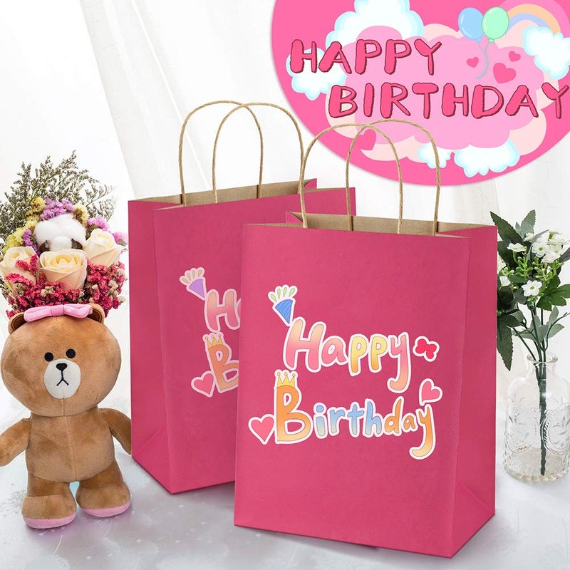 BagDream Hot Pink Gift Bags 8x4.25x10.5 100Pcs Kraft Paper Gift Bags with Handles Medium Bulk, for Shopping Party Favor, Retail Merchandise Grocery Paper Sacks - Image 4